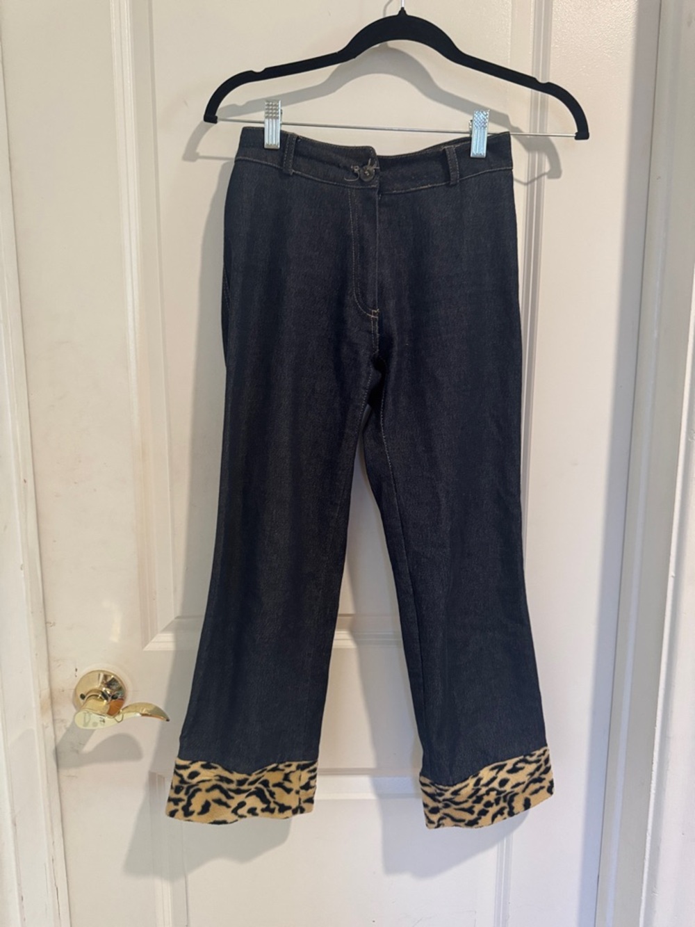 Source Unknown Black Straight Leg Jeans with Leopard Cuff